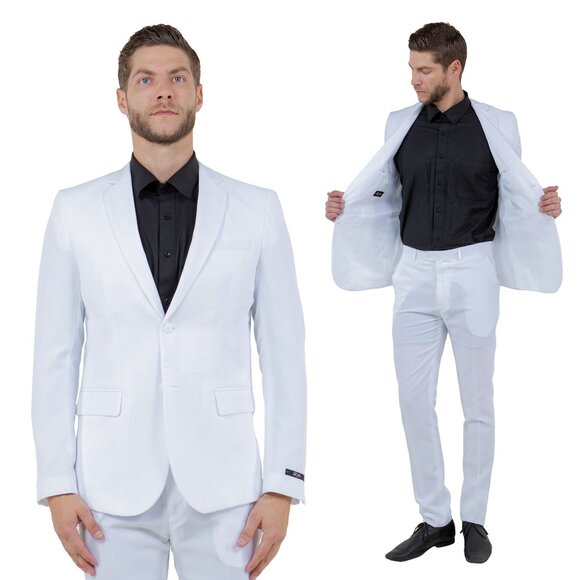Vitto's Premium Polyester 2pc Mens Suit, White - Picture 1 of 6